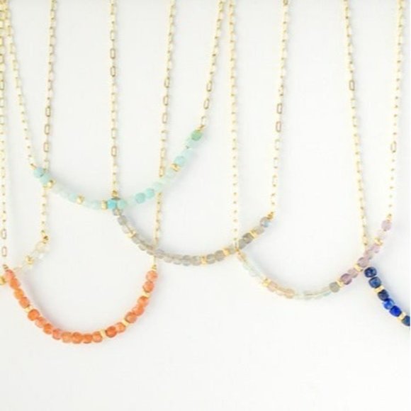 Beautiful Sunstone Gemstone Beaded Necklace Gold paperclip Chain WATERPROOF - Picture 3 of 12